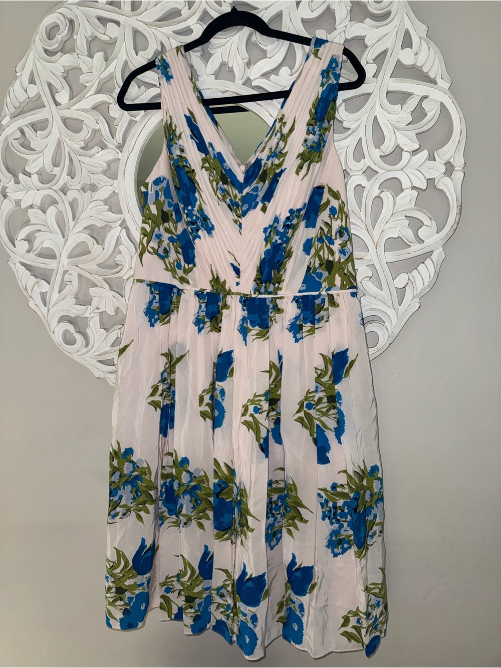 Boden White Midi Dress with Blue Floral and Green Leaf Print - Picture 2 of 5
